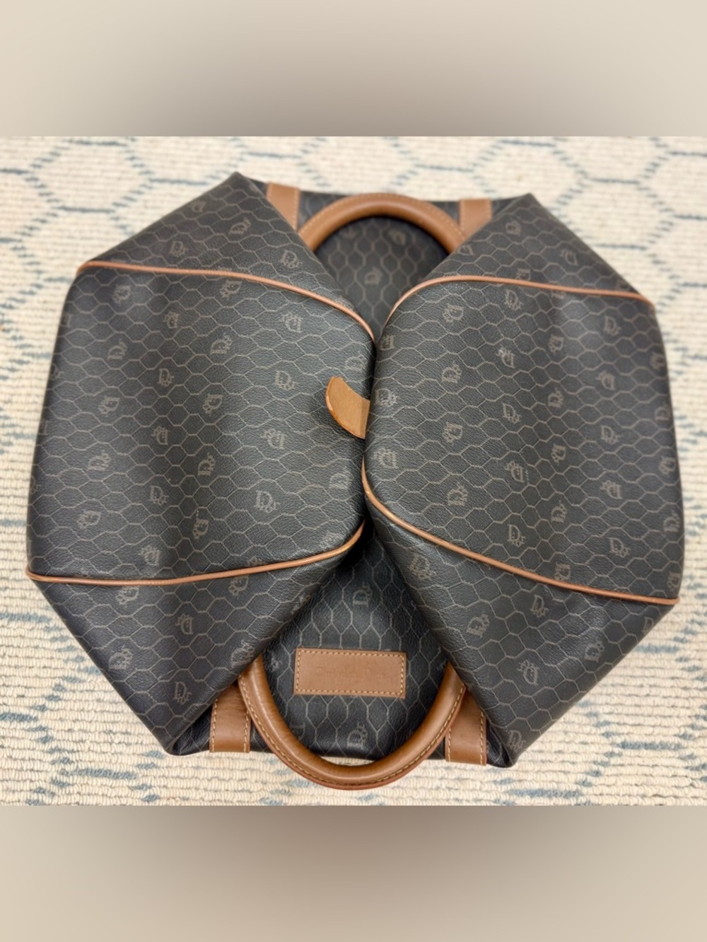 DIOR Vintage Brown Iconic Monogram Honeycomb Coated Canvas Weekender Travel Bag - Picture 16 of 16